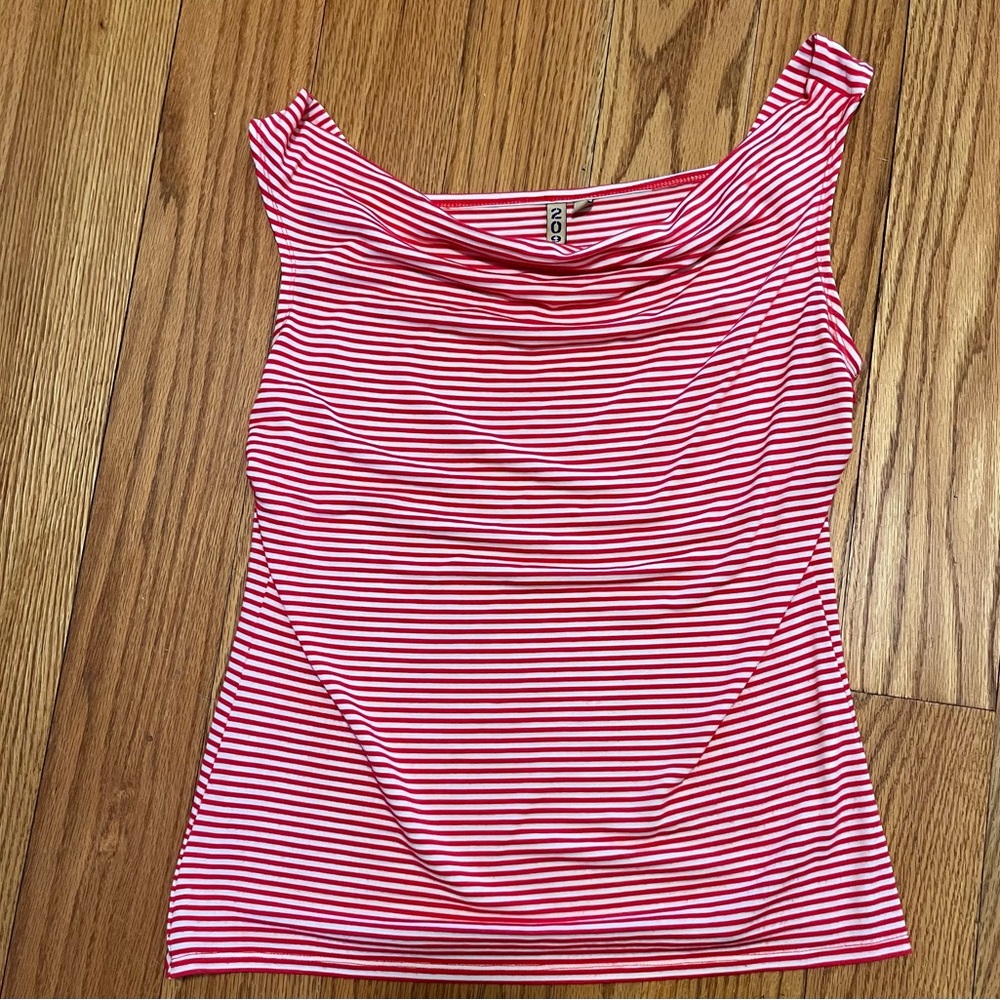 Striped Red & White Cowl Neck Tank Top